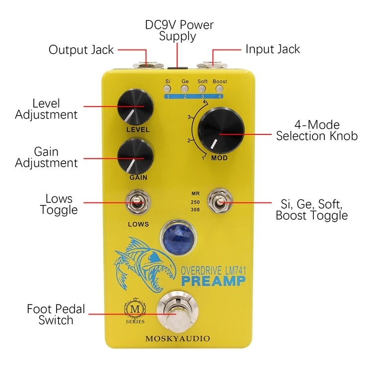 MOSKYAudio Distortion/Overdrive/предусилитель гитарного эффекта педаль для электрогитары-предусилитель LM741