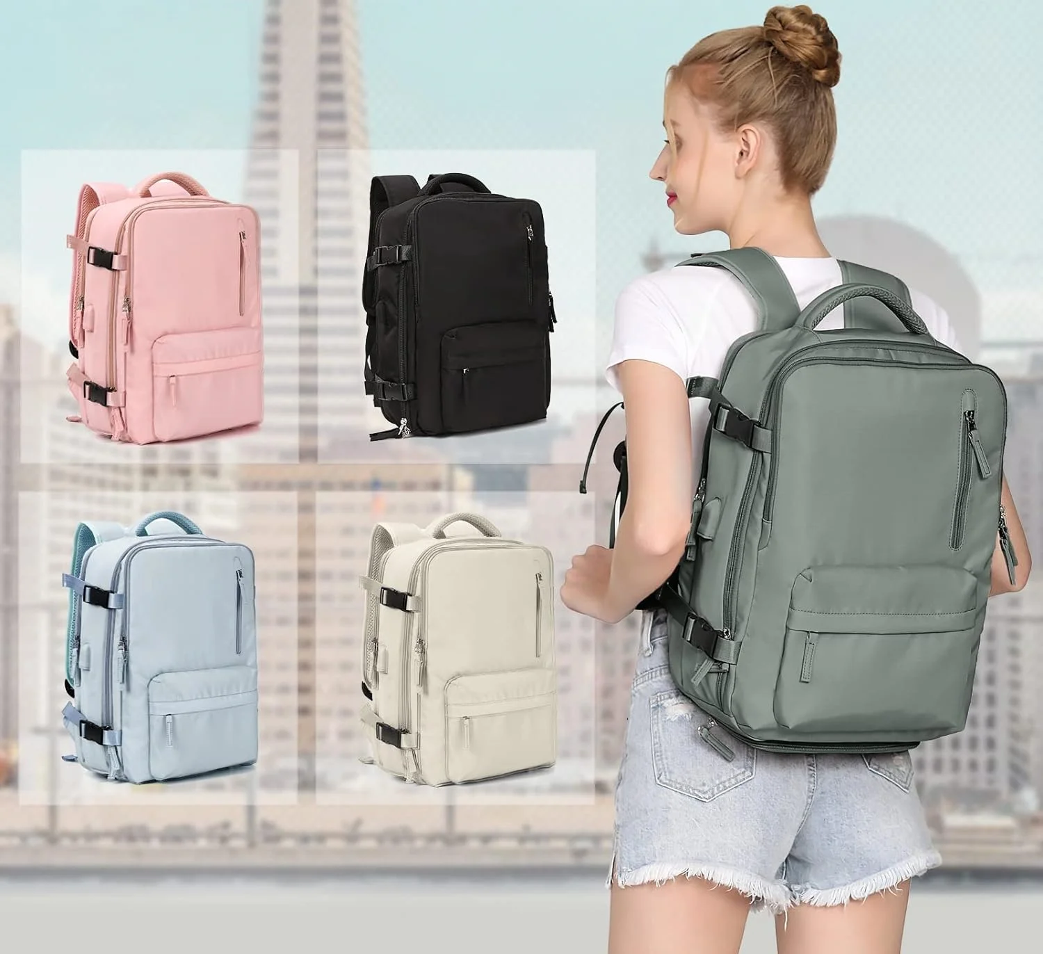 Durable 16 Inch Anti-Theft Laptop Backpack Multi-Functional Workstation Bag USB Charging Port Travel Outdoor Use Nylon Lining