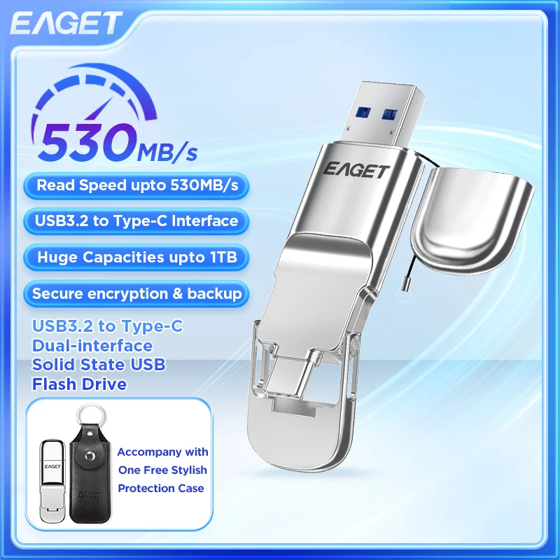 EAGET SU10 High Speed Solid State Encryption USB Flash Drive 128GB-1TB SSD Memory Stick for Phone/PC