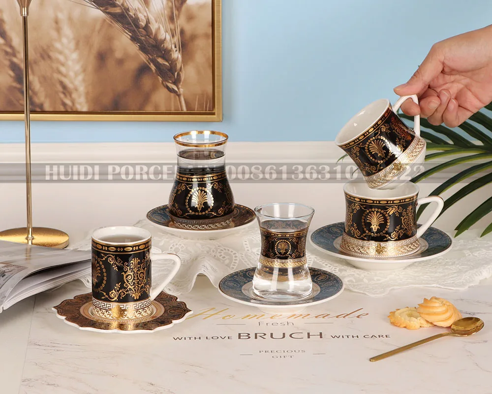 Wholesale 2023 Latest Model Gold-Silver New arrival Arabic Glass Tea Cups Set 24 pcs /36pcs