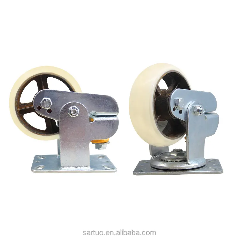 5 6 8 Inch Shock absorbing Steel white Pu Heavy Duty Trolley Caster Wheel
