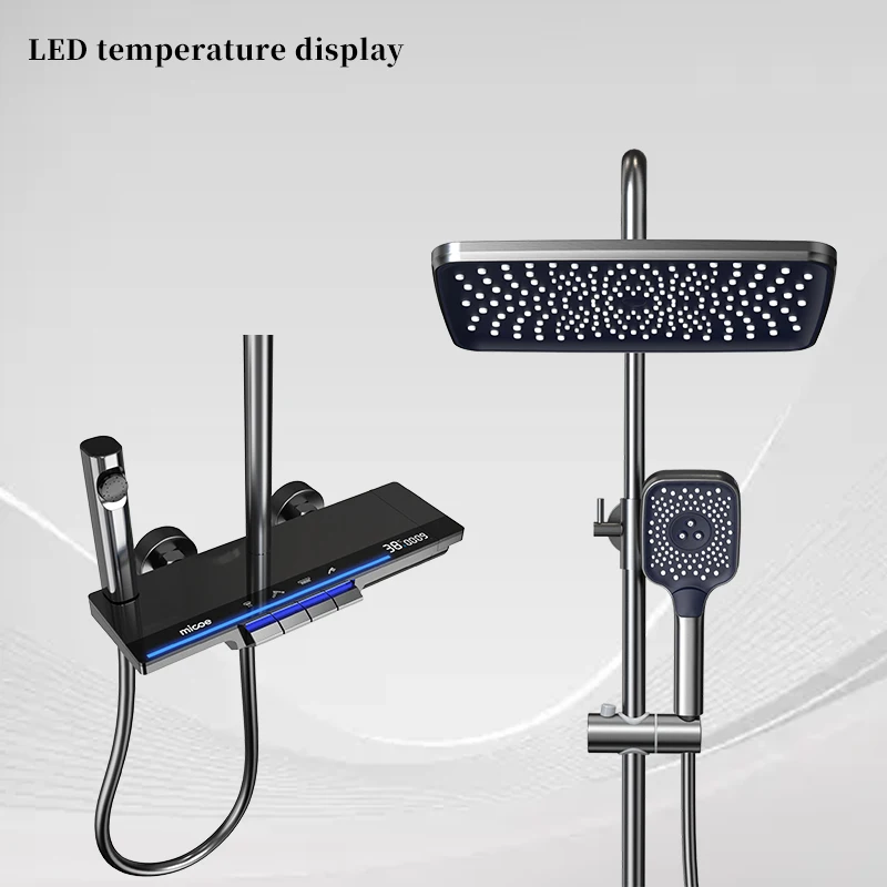 Brass Shower Set Gun Grey 4 Functions Shower System Wall Mounted Bathroom Shower Faucet