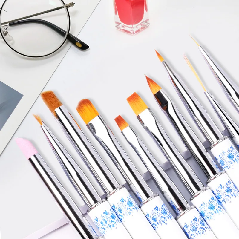 Chinese Style 10 Nails Brush Set Acrylic Kolinsky Professional Nail Brush Color Painting