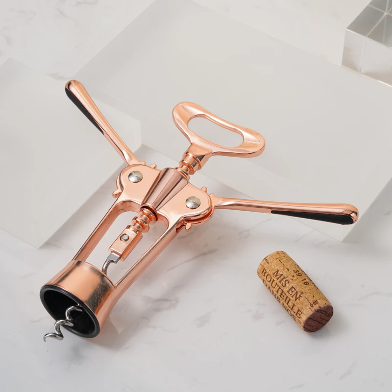 Hot Sale Rose Gold Corkscrew Wine Opener With Linen Pouch Custom Logo Wine Opener  Lever Advanced Wine Bottle Opener