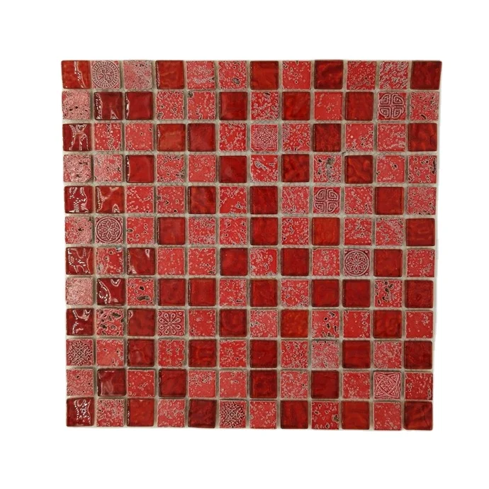 Red Color Crystal Glass Resin Mosaic Tiles For Bathroom Backsplash Kitchen Bar Restaurant