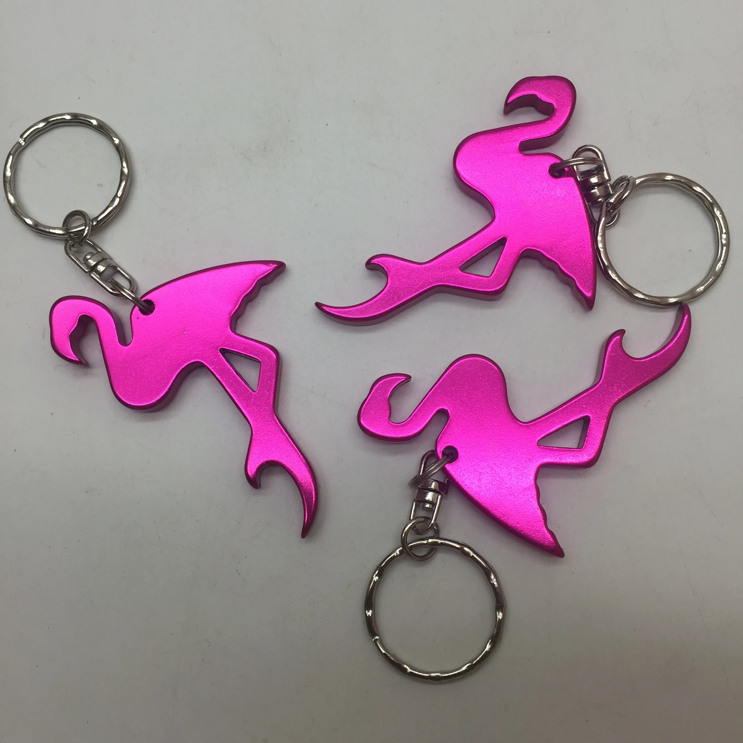 aluminum alloy low moq custom laser engrave promotional gift beer opener keychain Flamingo design bottle opener