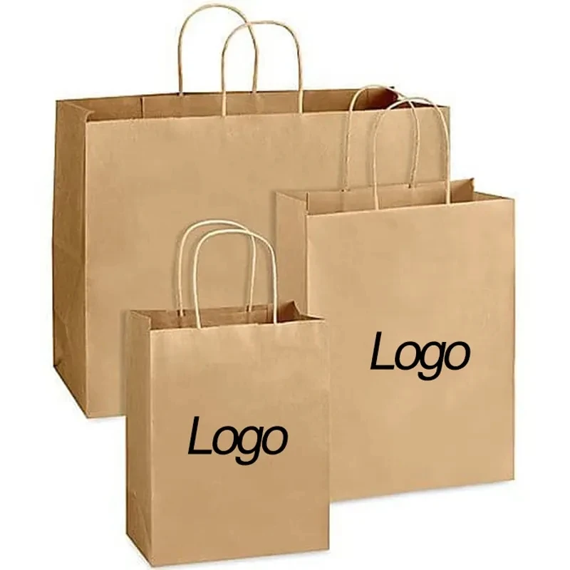 Recyclable kraft brown white paper bag with your own logo food packaging takeaway bolsas de papel paper bags with handles