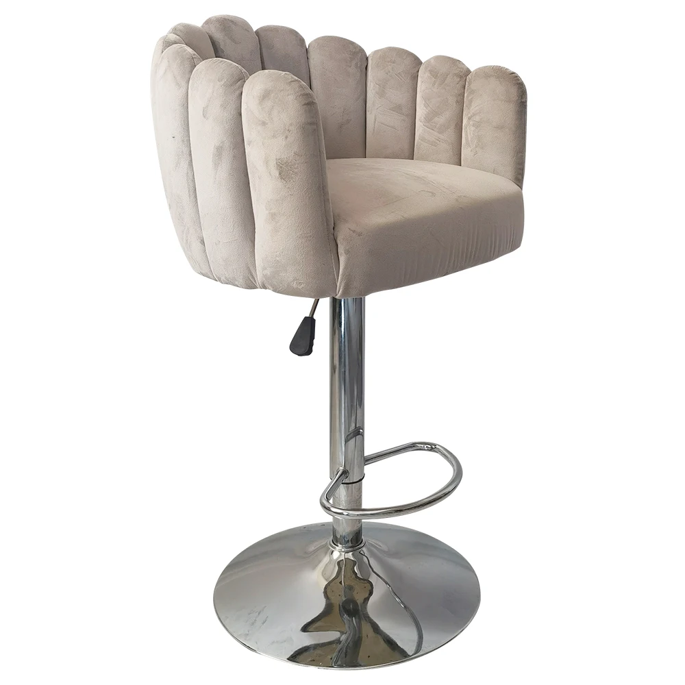 Modern Nordic Style Furniture steel base Soft Fabric Velvet bar chairs stools With Back  white bar chair