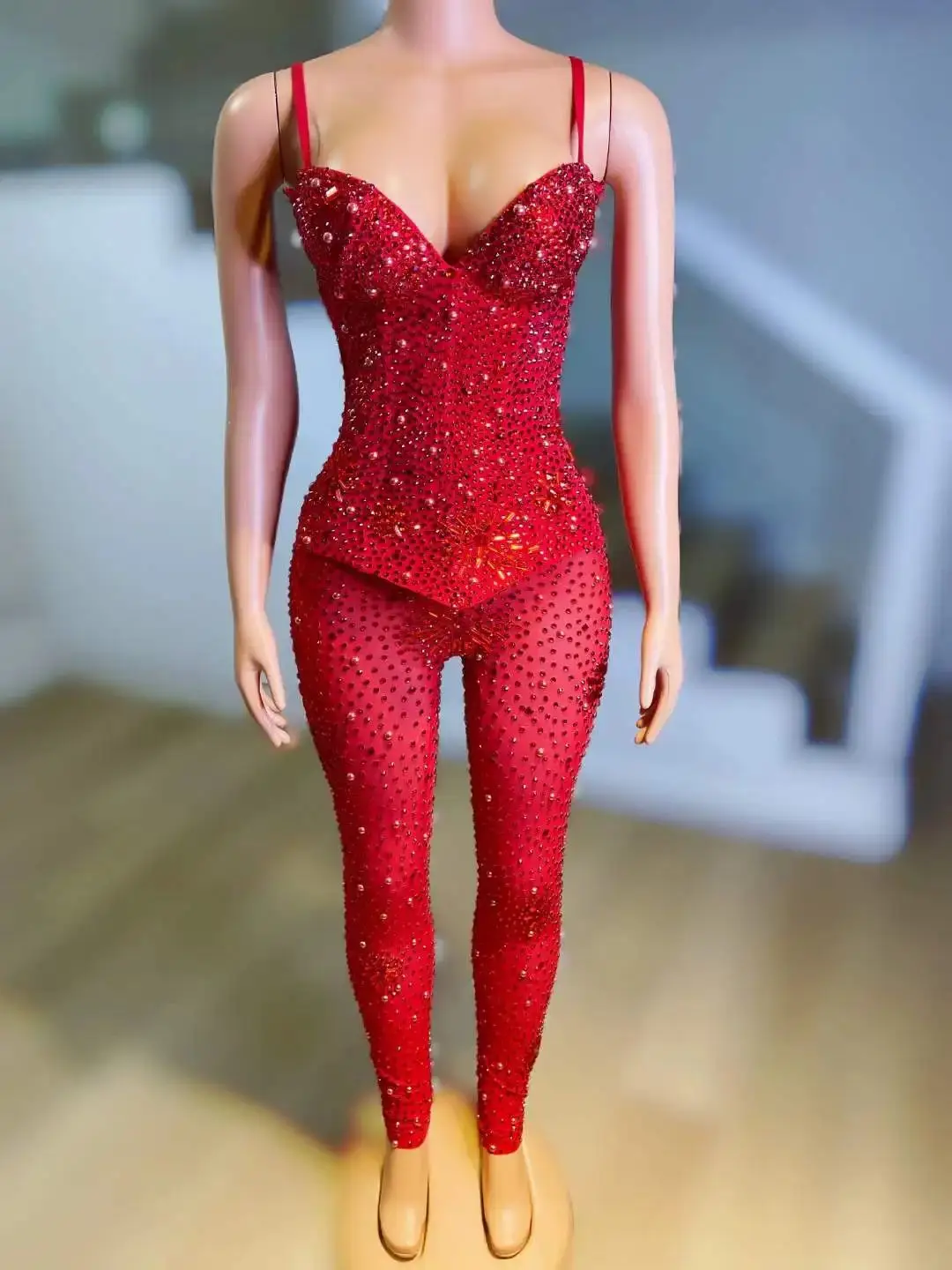 Jumpsuits Women Sparkly Rhinestone Stage Wear Singer Dancer Sexy Drag Queen Costumes S M L Romper Birthday Party Nightclub
