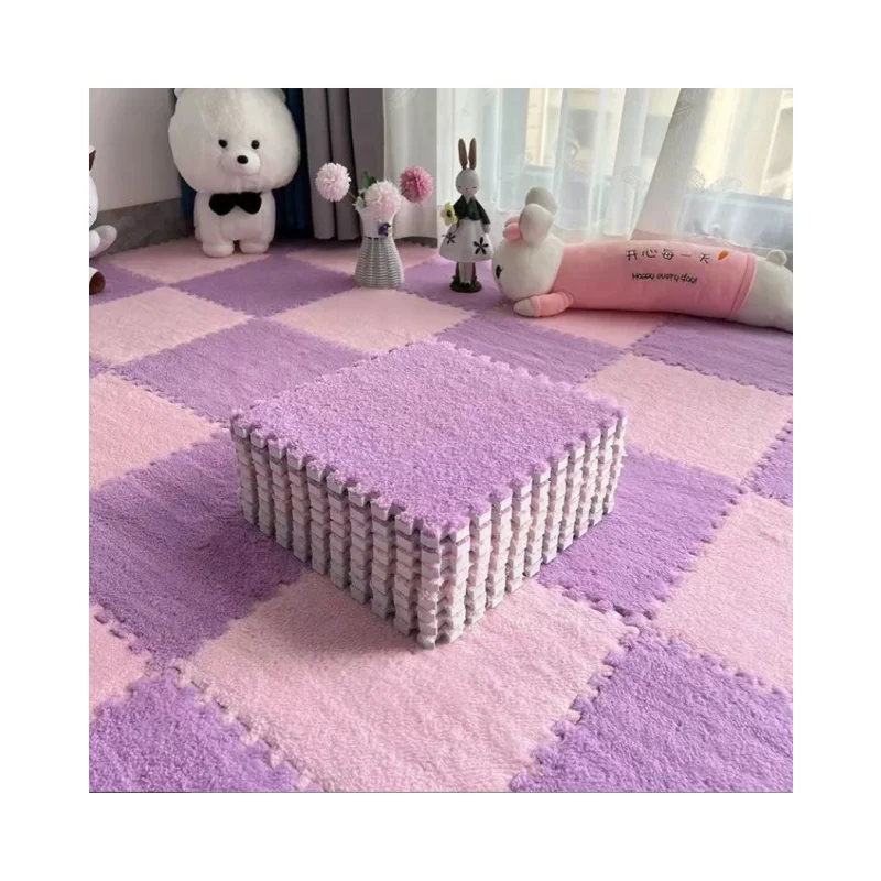 2024 eco-friendly Rubber Foam Puzzle Carpet Tiles Shaggy Carpet Long Pile Baby Puzzle Mat Carpet