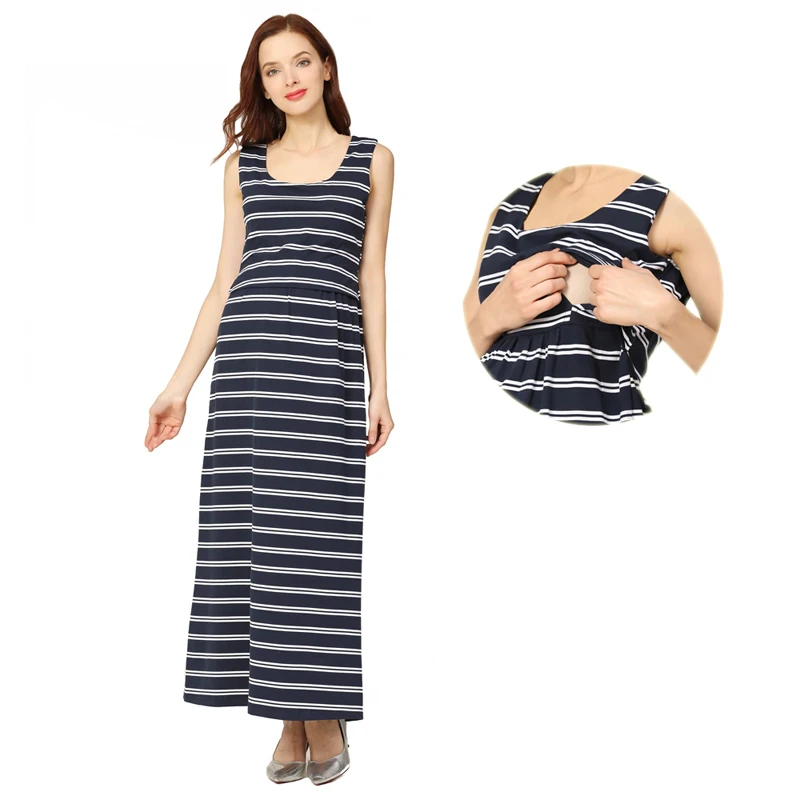 Big Size Maternity Maxi Dress Sleeveless Striped Breastfeeding Dress Pregnant Evening Dress ropa maternidad Stock Wholesale