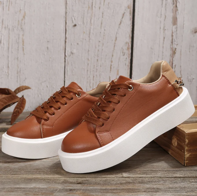 Fashion new arrivals breathable lace up brown sneakers suede pu sneakers for women sports shoes ladies casual shoes