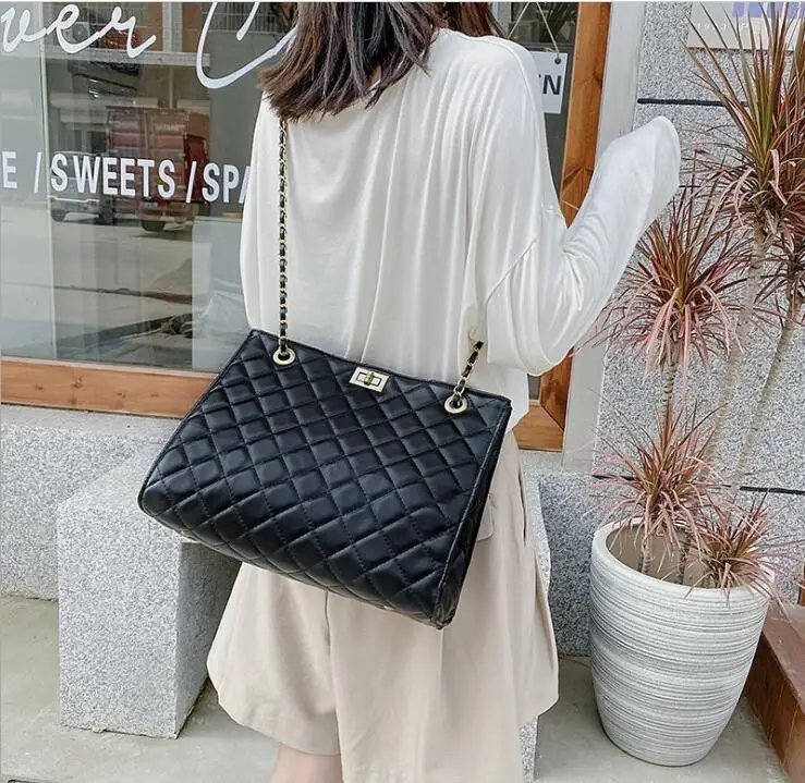 Оптовая продажа новейший бренд Женская Повседневная Сумка-тоут женские сумки с цепочками и алмазным узором сумка через плечо из искусственной кожи для девушек