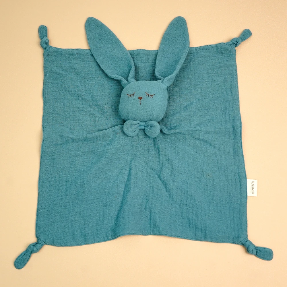 Baby Safety Bunny Blanket Soft  Lovey Baby Gift Organic 100% Cotton Muslin Rabbit Security Blanket