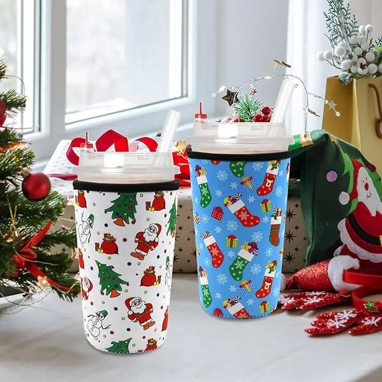 Reusable 30 oz Christmas Style Cooler Insulated Neoprene Cup Sleeve Holder for Coffee and Can Use
