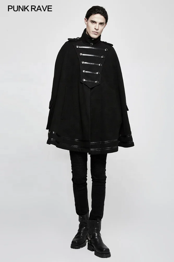 PUNK RAVE Y-765 Gothic Darkness Escape Cosplay  Worsted Society Cloak Men Winter Loose Coat