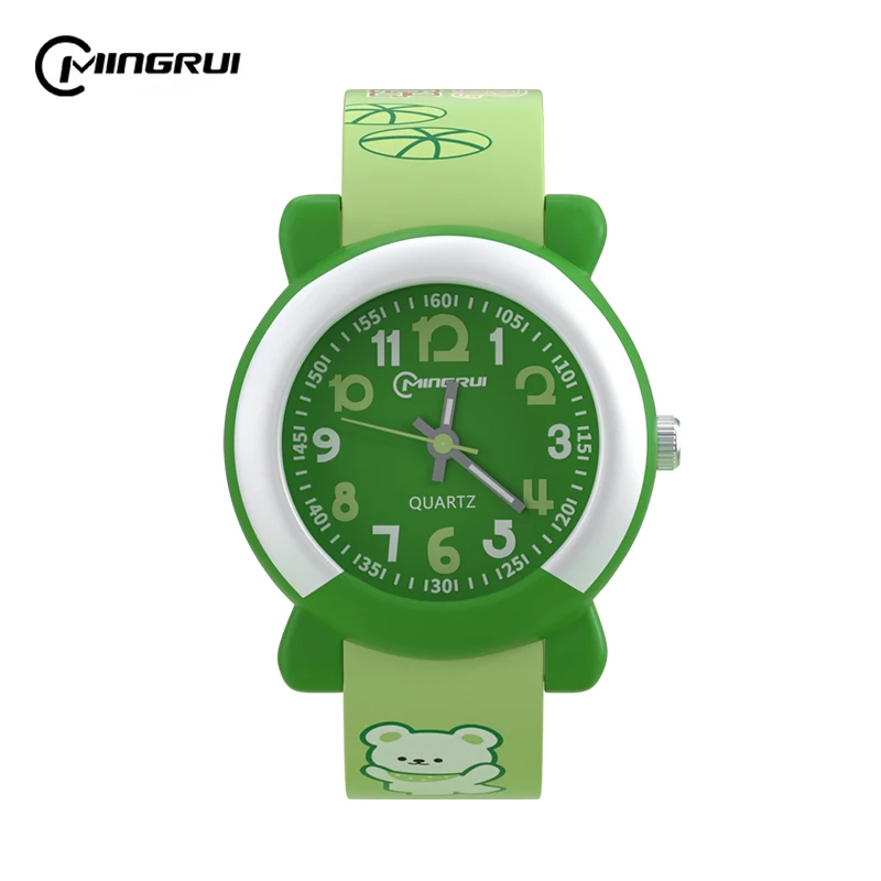 Cute 3d Cartoon Animal Boys Girls Gifts Kids Green Slap Band Wrist  Quartz Watch
