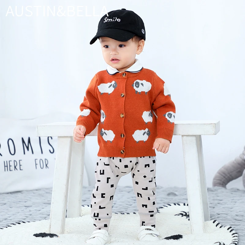 AustinBella/оптовая продажа бутик детской одежды для мальчиков вязаная детская одежда 100% хлопок Детский милый кардиган