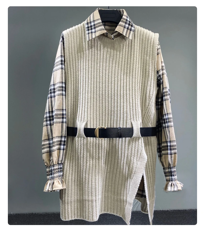 Женский вязаный жилет без рукавов S7175, вязаный джемпер, топ, зимний свитер с рубашками, блузка