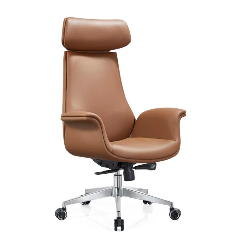Adjustable Ergonomic Office Boss Recliner Chair Brown Leather Executive Leather chair