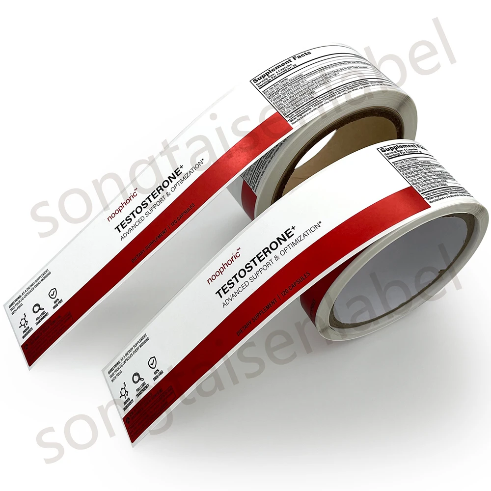 Self-adhesive Matte Red Gold Foil Stamping Long Size Roll Packaging Health Care Products Labels
