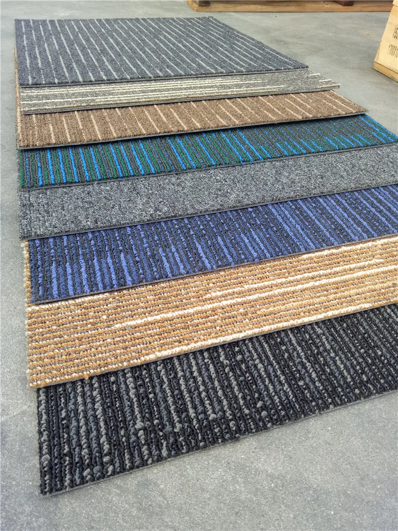 50*50CM and 25*100CM PP Surface Material with PU Backing Carpet Tiles