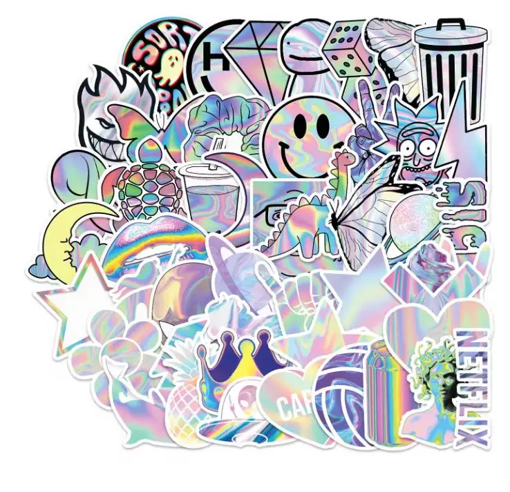 Customized Die Cut  Rainbow Vinyl Die Cut Sticker Paper Printing Hologram Label