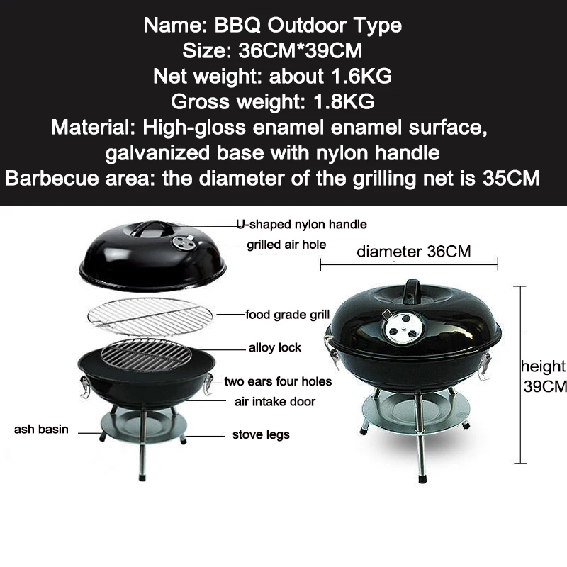 Temperature Display BBQ Grills Outdoor Fire Control BBQ Grill Stainless Steel Polished Portable BBQ Grills