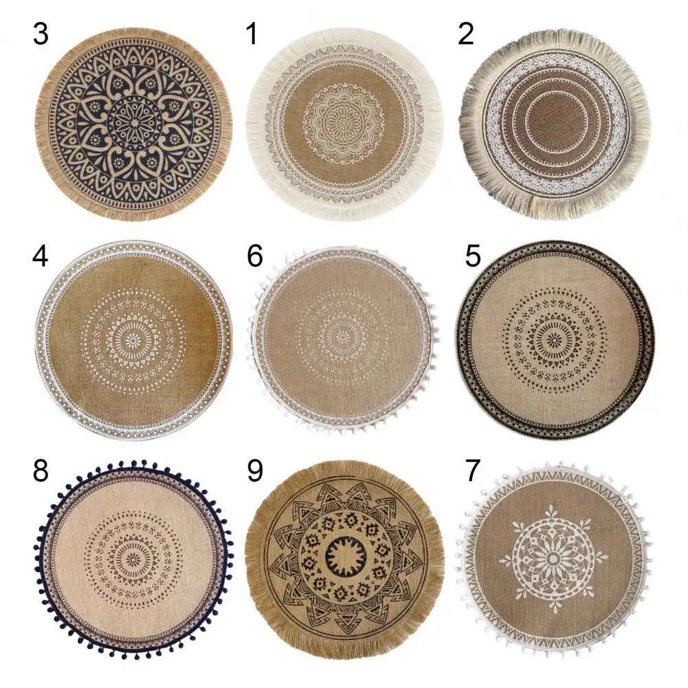 Round Placemats Simple Handwoven Jute Placemats Coasters Vintage Cotton Linen Mats Vase Mats Kitchen Accessories