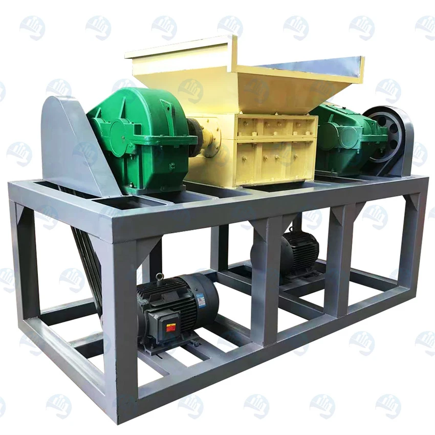100-1000kg/h Waste Plastic Film Woven Bag Twin Roll Rotor double Shaft Shredder Machine