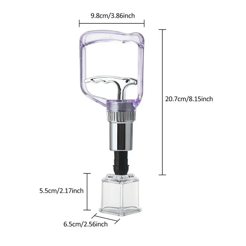 New Fashion Transparent Purple Color Air pump Big Size Cupping Hand Pump Vacuum Gun For Beauty Love Heart Shape Cupping Cup