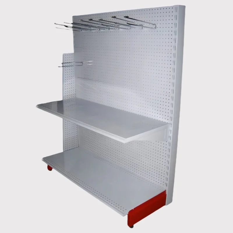 Supermarket metal shelving of heavy duty capacity with perforated back panel ZA style of slant shelf bracket