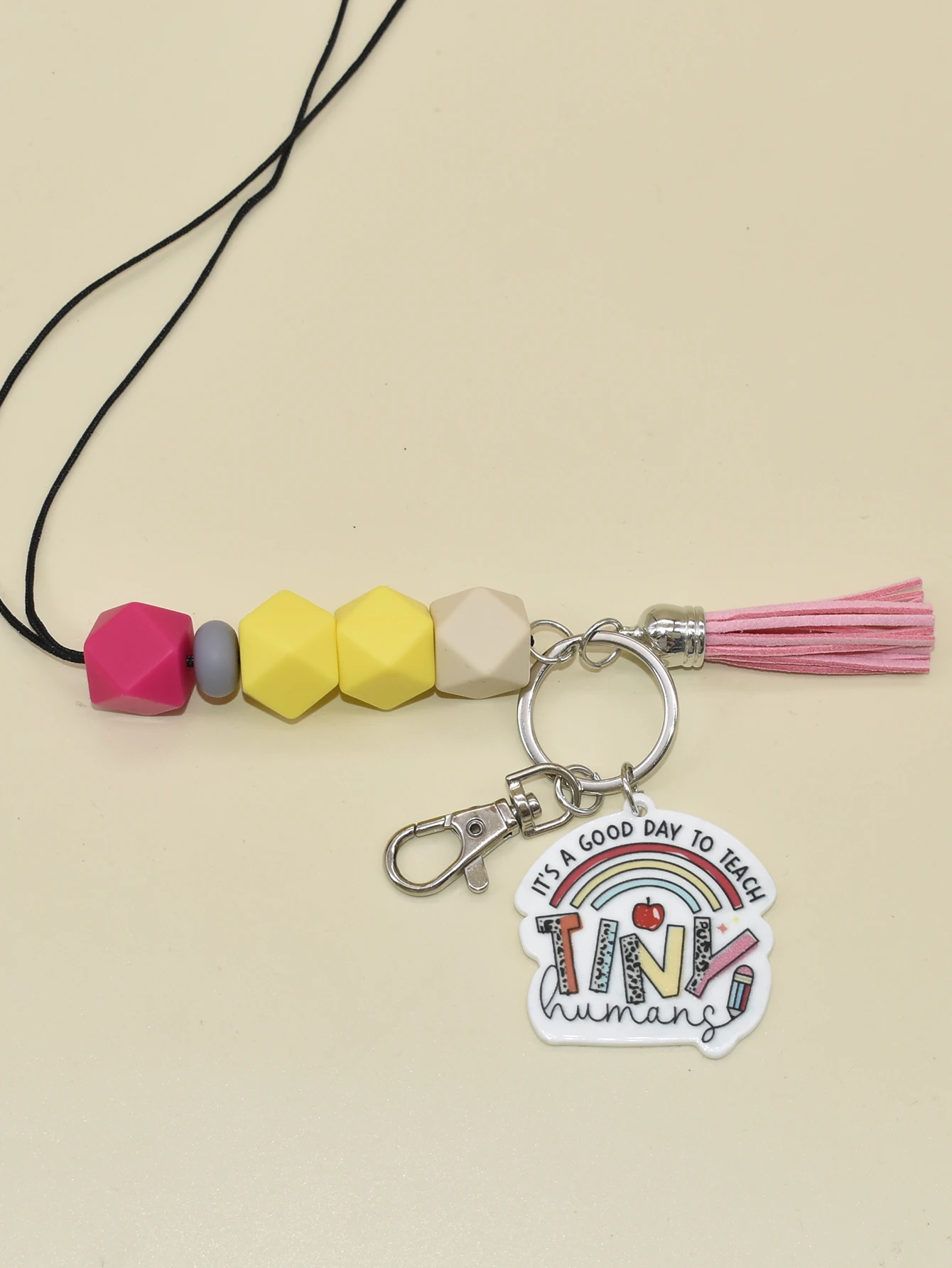 Fashion Hot Sell Silicone Faceted Beads Pencil Colors Blank Crayon Acrylic Blank Charm Lanyard Keychain For Teachers