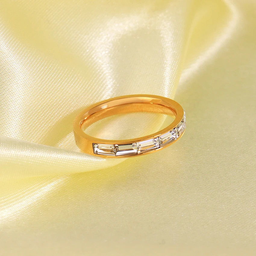 Minos Stainless Steel CZ Rings Tarnish Free Jewelry 18K Gold Plated Clear Zircon Ring Diamond Ring for Women