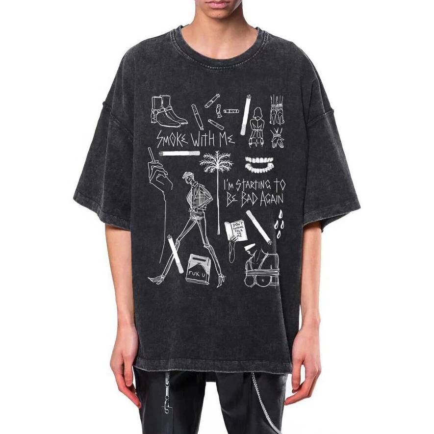 OEM custom printed washed vintage hip hop t-shirt men custom t shirt printing t shirt