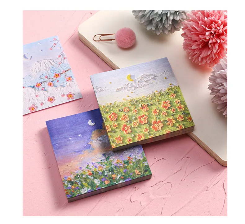 New oil painting convenience sticker student note message note paper creative three-dimensional flower color memo pad