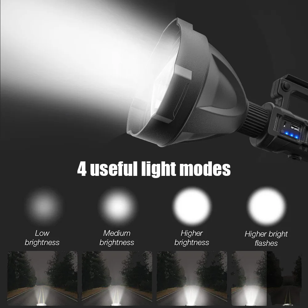 Outdoor portable light LED handheld light high power waterproof USB rechargeable strong light searchlight