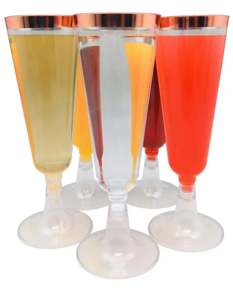 
70 pcs BPA Free Rose Gold Rimmed Plastic Champagne Cups 
