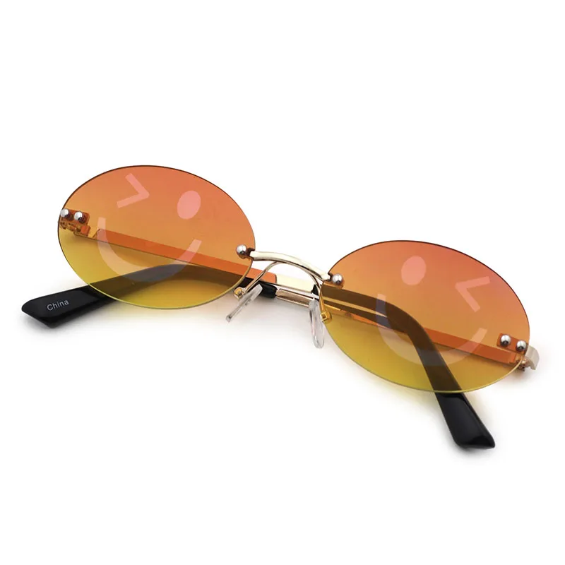 VIFF HM21444 Smile Face Oval Emojis Shade Glasses Rimless Fashion Sunglasses for Adult