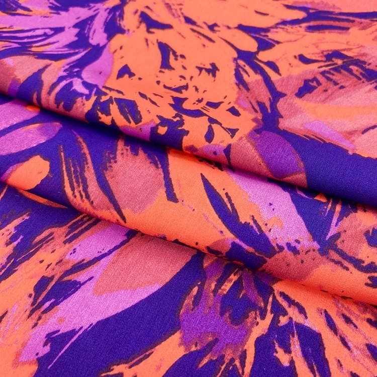 100% polyester red pink floral peach skin satin printed chiffon fabric for dress