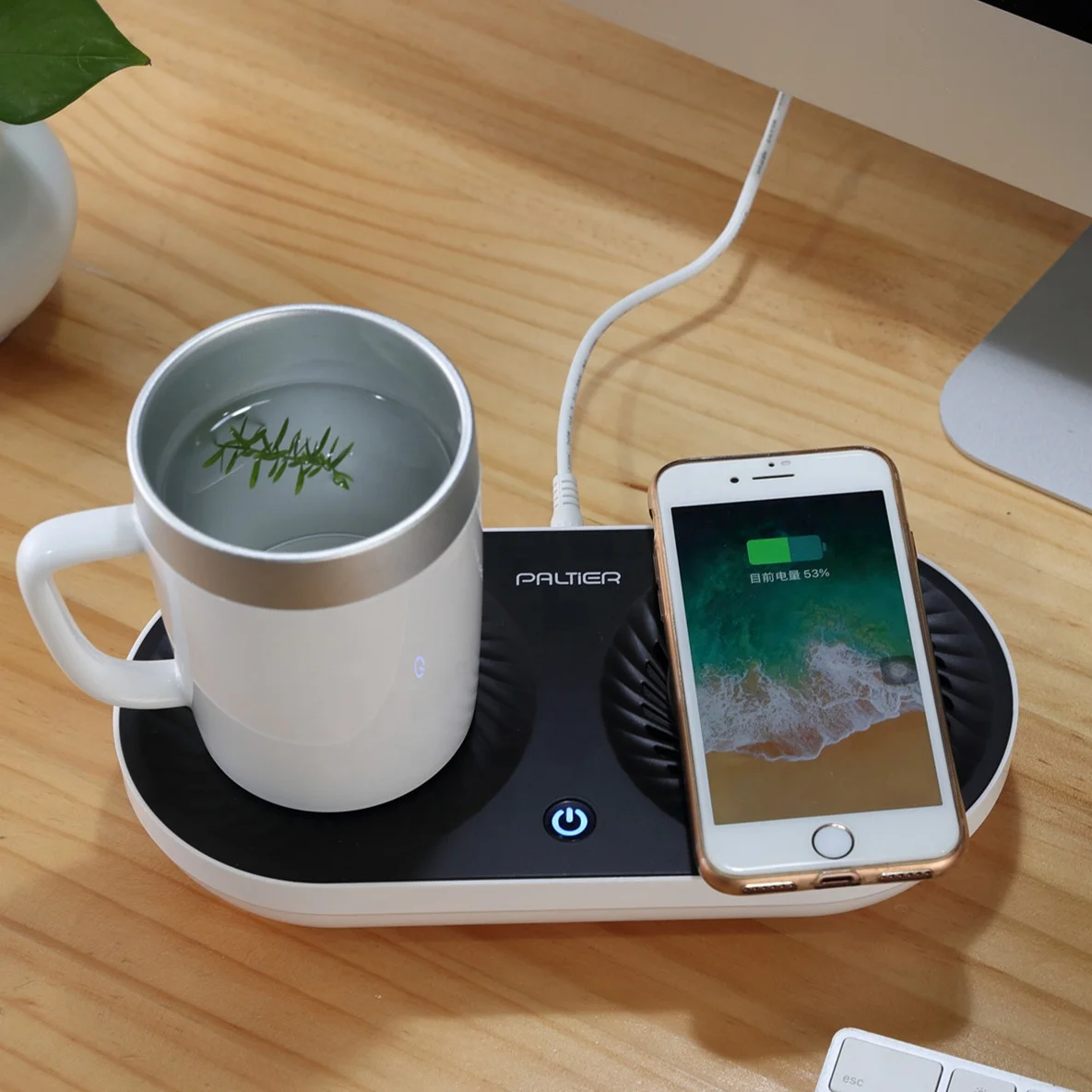 Custom New Desktop Electric Smart Drink Milk Tea Coffee Heating Mug Cup With Wireless Phone Charging Coffee Mugs Warmer For Gift