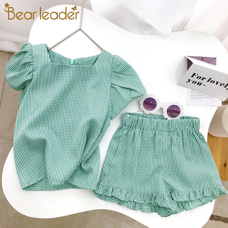 Bear Leader Girls Clothing Sets 2020 Summer Kids Clothes Striped Suspender Skirt and Culottes 2PCS Set Children Clothing