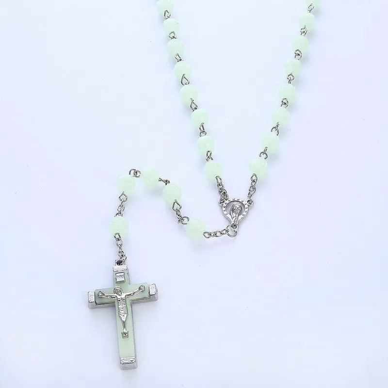 Custom Rosary necklace 8mm Glow In The Dark Rosary Catholicism Beads saint Benedict Rosary Luminous Bead Necklace