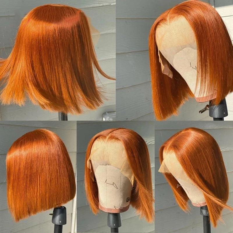 Orange Ginger Short Bob Remy Virgin Brazilian Human Bob Wigs For Women 180% Lace Front Human Hair Wigs Wholesale Vendor