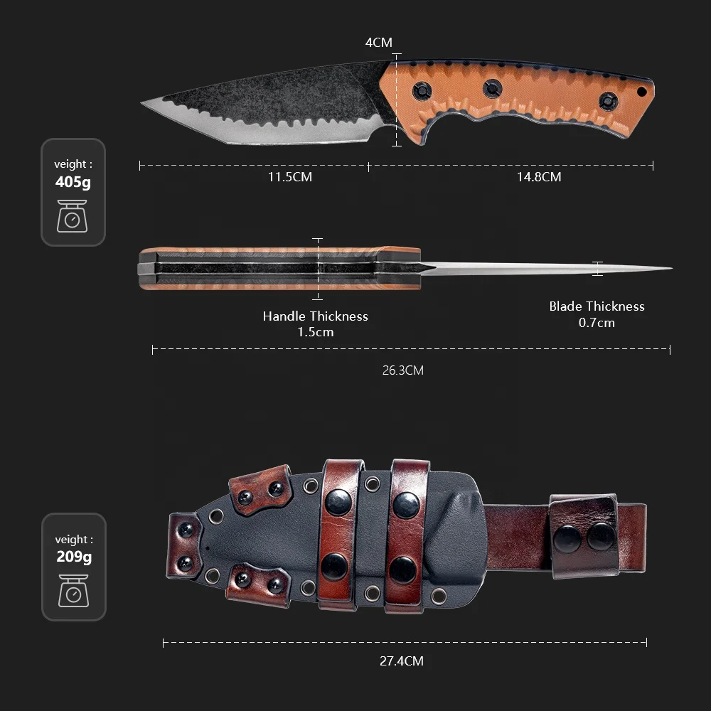 Precision-Crafted Outdoor Knives Self Defense Knife VG10 Steel Blacken Surface Fixed Blade Survival Knives For Men