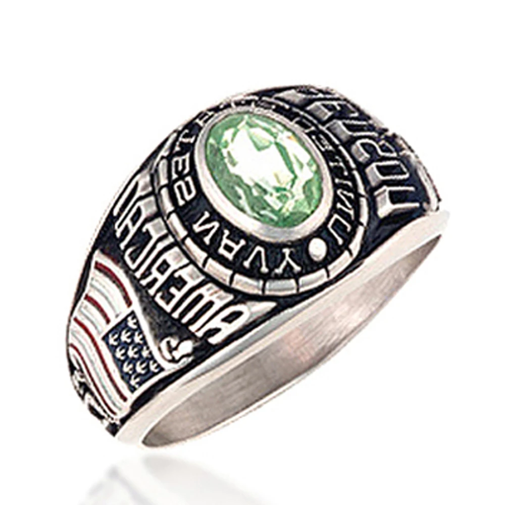 Custom signet shiny green stone us navy ring