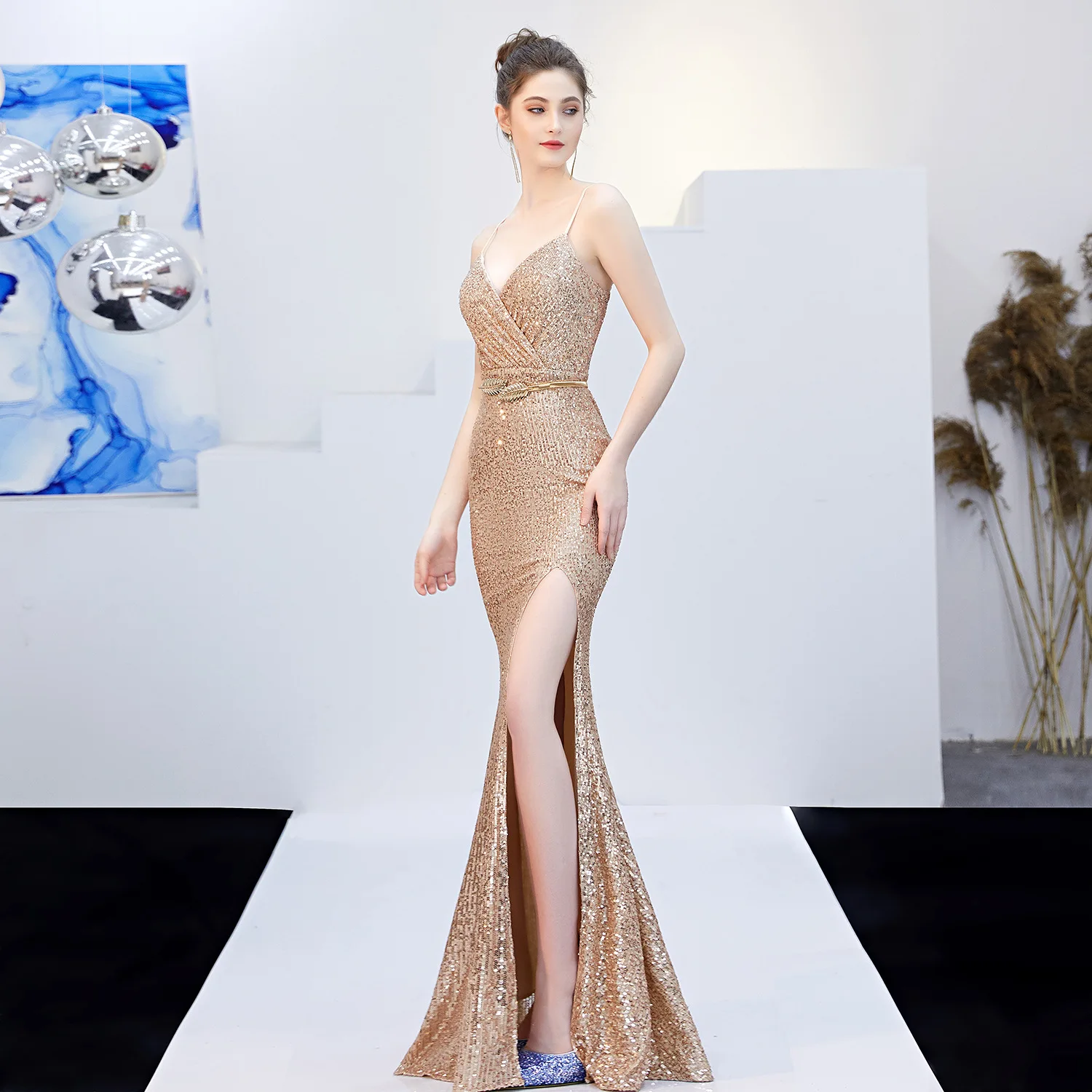 High Quality Fairy Atmosphere Dreamy Party Sexy Long Style Slimming Performance Fish Tail Long Skirt Evening Dress