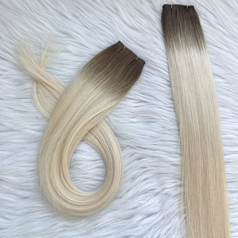 Emeda stock brown ombre ash blonde Invisible genius wefts raw russia virgin cuticle hair extensions