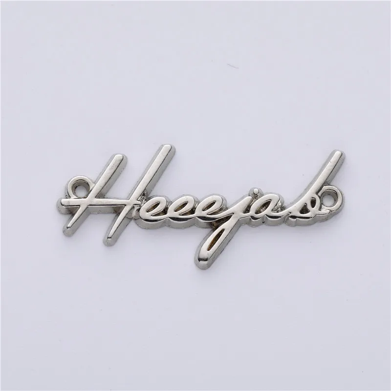 Clothing accessory simple letter name shawl nickle metal label tag rhinestone decoration metal tag for winter down coat