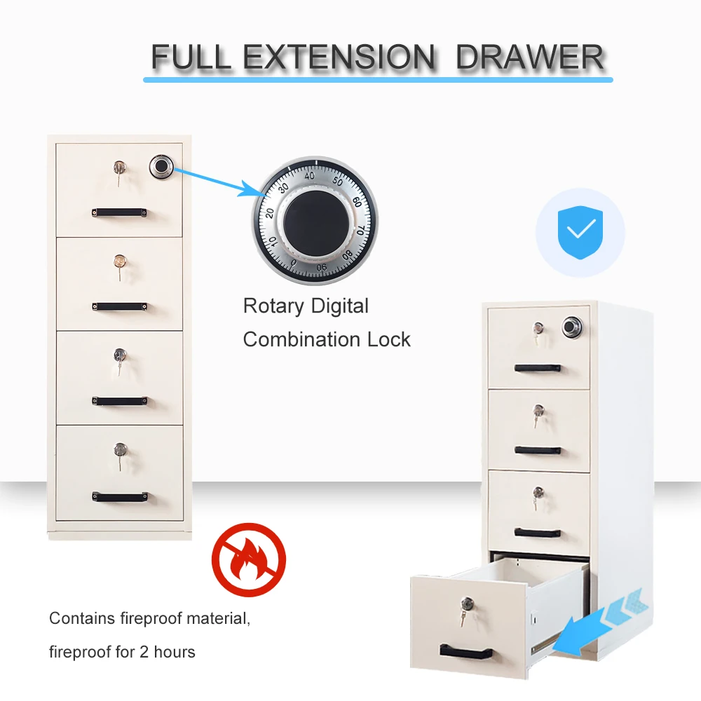 Heavy Duty Steel Fireproof  Filing Cabinet Metal 4 Drawer Cabinet Lateral File Cabinet 4 Drawer with Lock